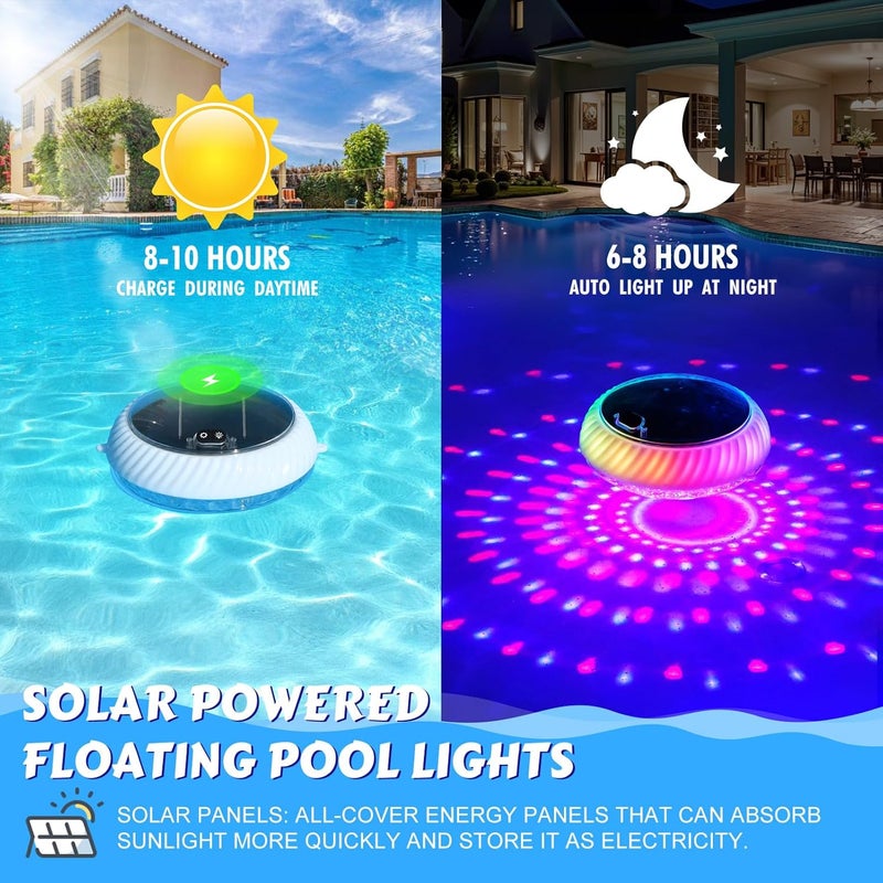Goallim Floating Pool Lights Solar Charged, 7.6 Inch RGB Upper & Lower Color Changing Solar Pool Lights that Float with Dynamic Lighting Effects, IP68 Waterproof Floating Light for Pool Party Decor(1) - Image 4
